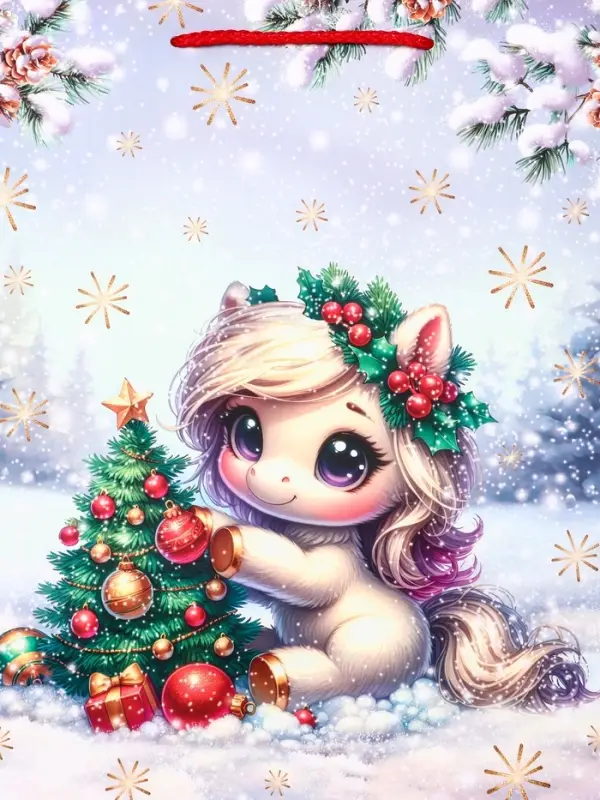 Пакет подарочный новогодний ламинированный, «Единорог» , 26×12×32 см