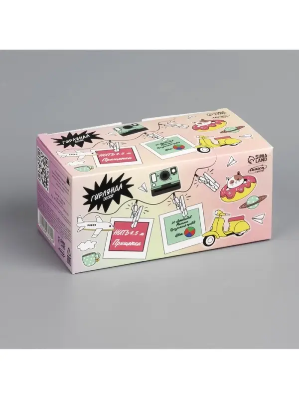 Гирлянда &laquo;Нить&raquo; 4.5 м с насадками &laquo;Прищепки&raquo;, IP20, прозрачная нить, 20 LED, свечение RG/RB, мигание, 220 В