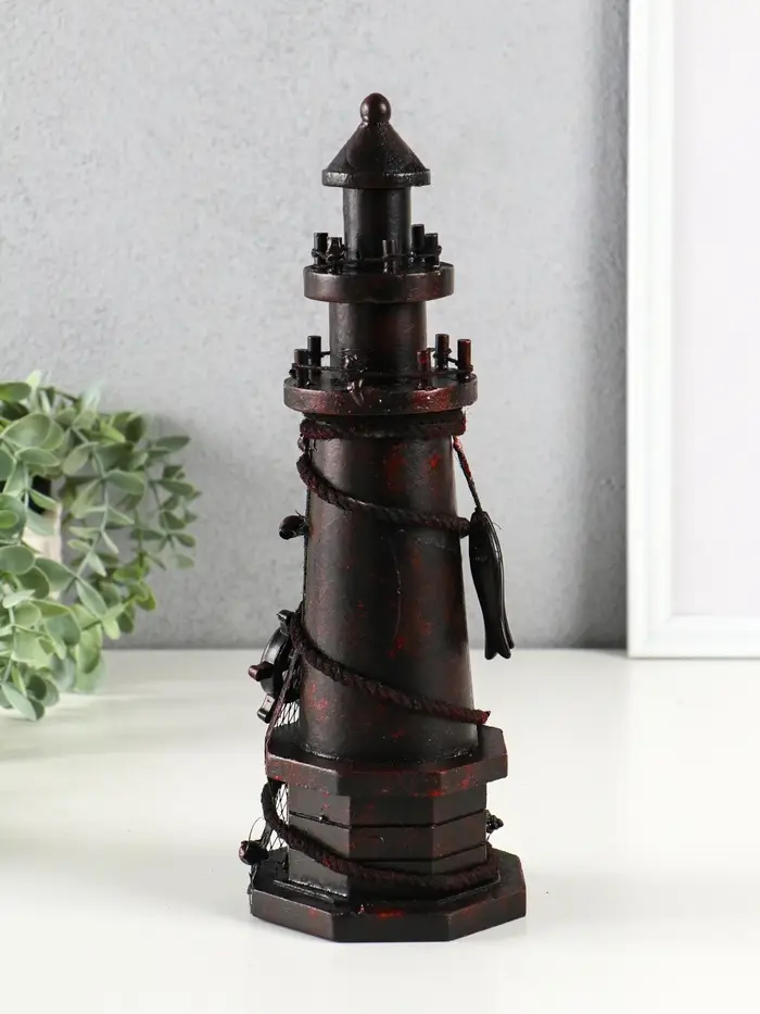 Сувенир интерьерный дерево "Маяк со штурвалом" красно-коричневый 10х10х30 см Сувенир интерьерный дерево "Маяк со штурвалом" красно-коричневый 10х10х30 см