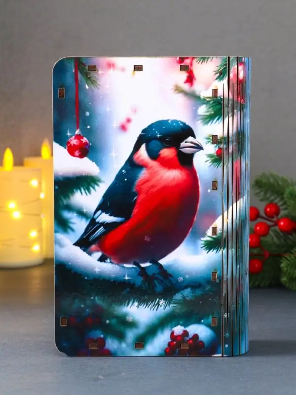 Книга-шкатулка новогодняя №2 "Снегирь на елке ". 19х13х5 см