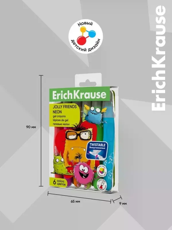 Гелевые мелки 6 цветов ErichKrause Jolly Friends Neon