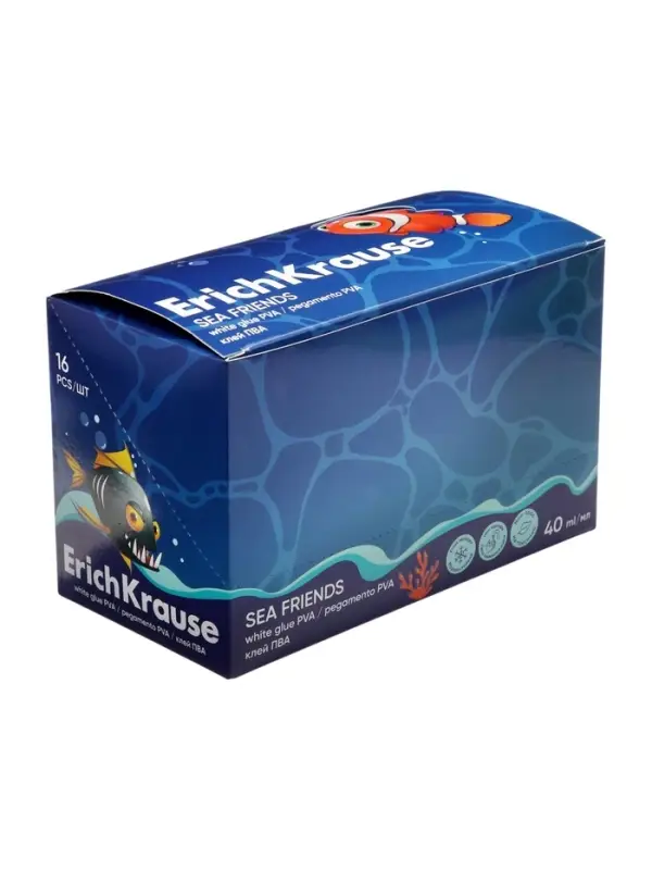 Клей ПВА ErichKrause EasyStick Sea Friends, 40 мл, МИКС