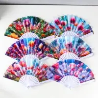 Веер пластик, текстиль "Пластилиновые цветы" МИКС 23 см Веер пластик, текстиль "Пластилиновые цветы" МИКС 23 см