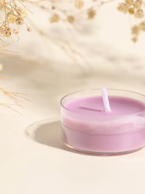 Чайная свеча ароматическая "Круглая" серо-фиолетовая, аромат лаванда 3,8х3,8х1,8 см
