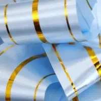 Подарочный бант - шар №4.5 голубой, три золотых полосы, для упаковки подарков
