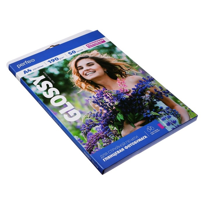 Фотобумага для струйной печати А4, 50 листов Perfeo, 190 г/м2, односторонняя, глянцевая Фотобумага для струйной печати А4, 50 листов Perfeo, 190 г/м2, односторонняя, глянцевая