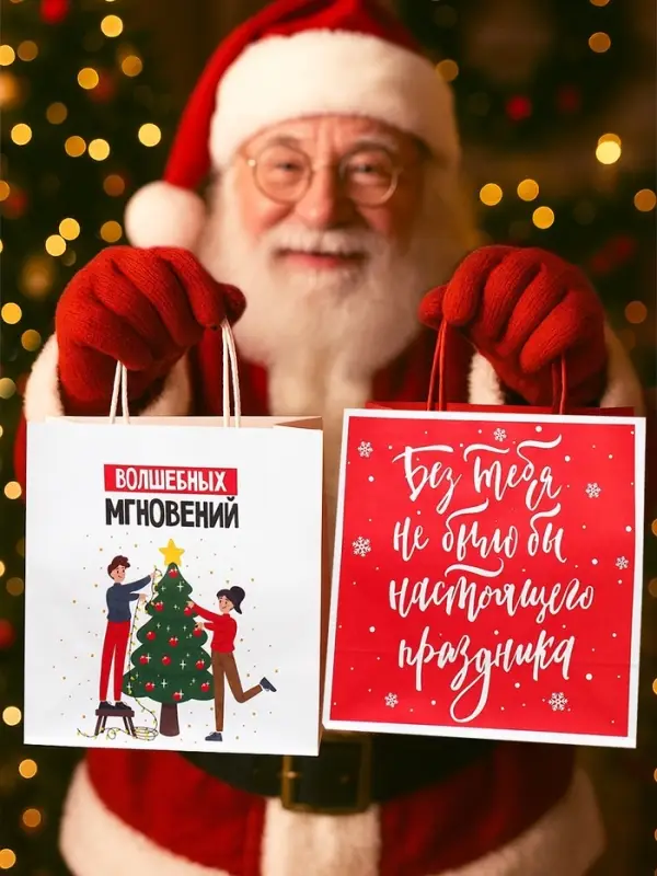 Пакеты подарочные крафтовые &laquo;Капелька волшебства&raquo;, набор 5 шт., 22&times;22&times;11 см