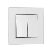 Выключатель TOT Glossy Glass, 10 А, 2 клавиши, скрытый монтаж, стеклянная рамка, серебристый