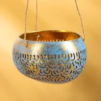 Подсвечник подвесной из кокоса, 14×14×10 см, сине-золотой