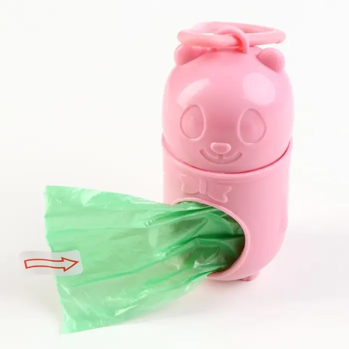 Контейнер с пакетами для уборки за собаками (2 рулона по 15 пакетов), 9,5 х 5 х 5 см,розовый