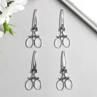 Декор металл для творчества "Ажурные ножницы" серебро (А9361) 3,6х2,5 см