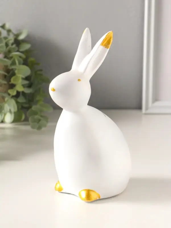 Копилка полистоун "Кролик" 21,5х10 см, белый с золотом