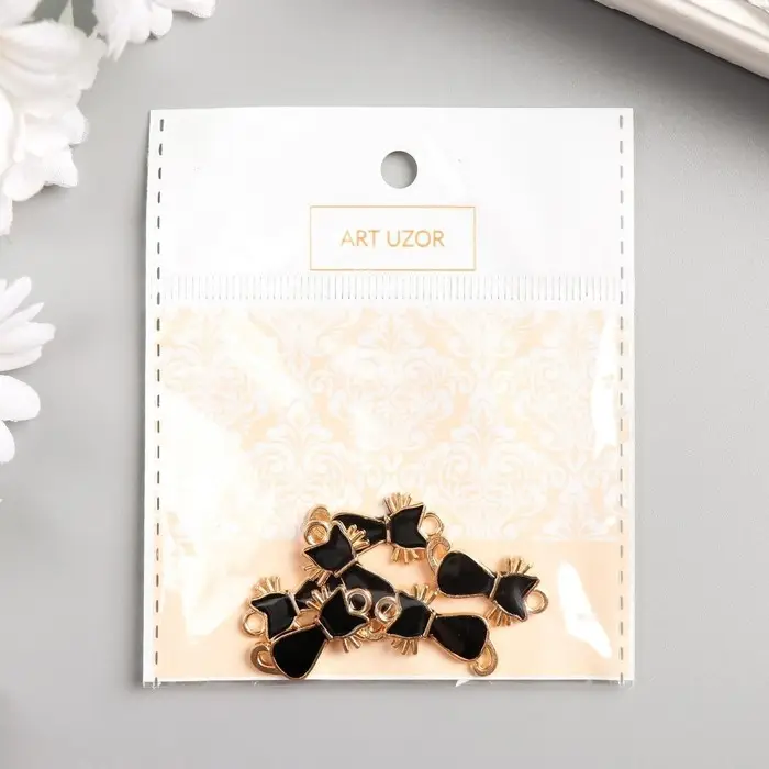 Декор для творчества металл, эмаль "Чёрный кот" золото 2,2х1,2 см