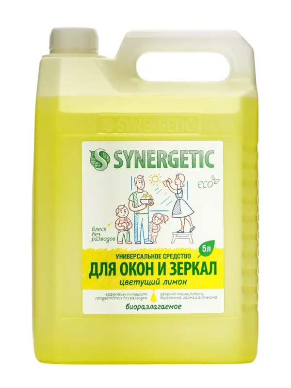 Средство для мытья окон и зеркал Synergetic «Цветущий лимон», 5 л