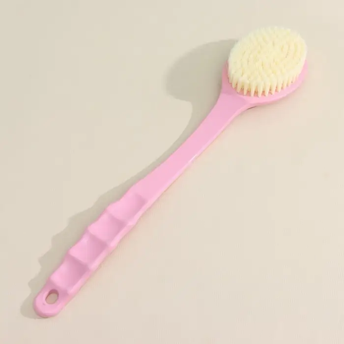 Щётка массажная для тела Доляна, с ручкой и массажёром, искусственная щетина, розовая