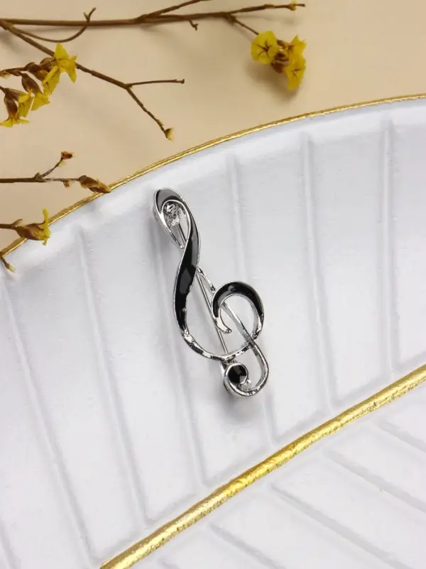 Брошь &laquo;Нота. Скрипичный ключ&raquo;, чёрная в серебре