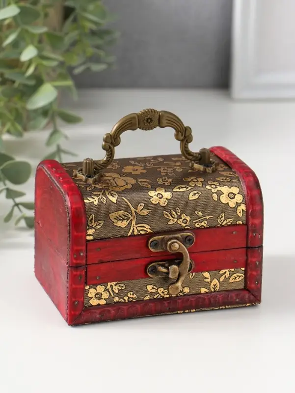 Шкатулка для украшений &laquo;Сундук с ручкой. Незабудки&raquo;, дерево, 7.3&times;9.5&times;7.5 см