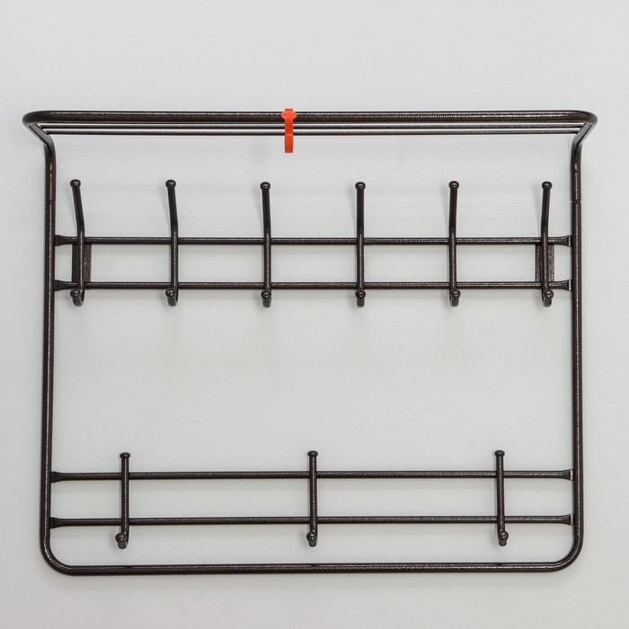 Вешалка настенная, с полкой, 9 крючков, 2 яруса, 73×22×58 см, коричневая