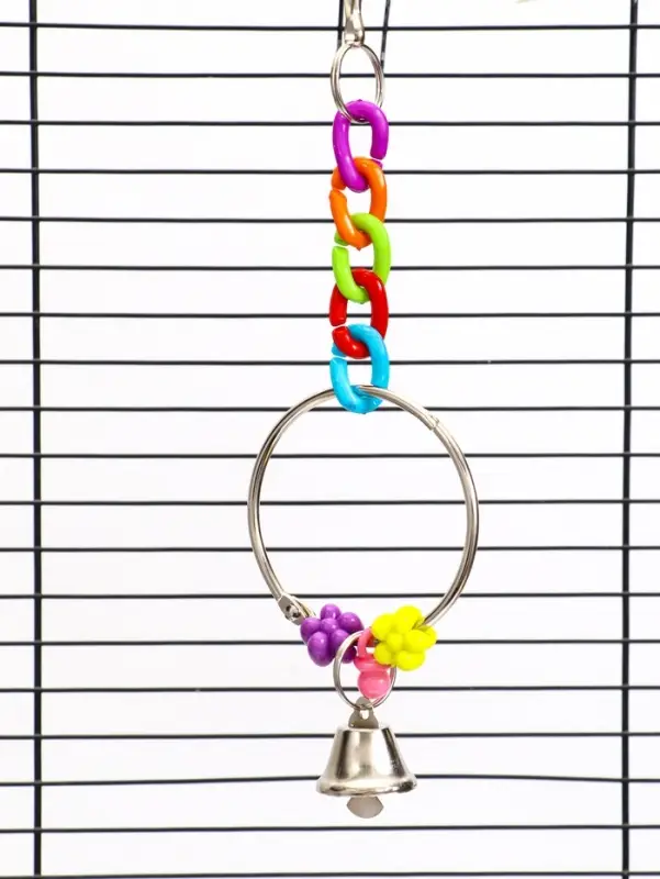 Игрушка для птиц "Кольцо и бусы" с колокольчиками, 20 х 7 см, микс цветов