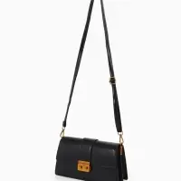 Сумка женская мессенджер TEXTURA на клапане, 26&times;8.5&times;14 см, чёрная