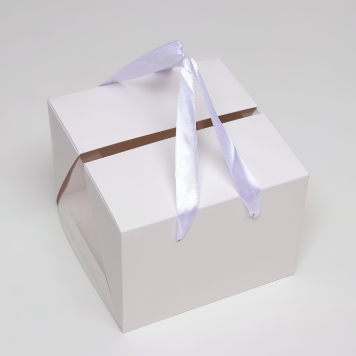 Коробка под бенто-торт с ленточками, белая , 18 х 18 х 14 см Коробка под бенто-торт с ленточками, белая , 18 х 18 х 14 см