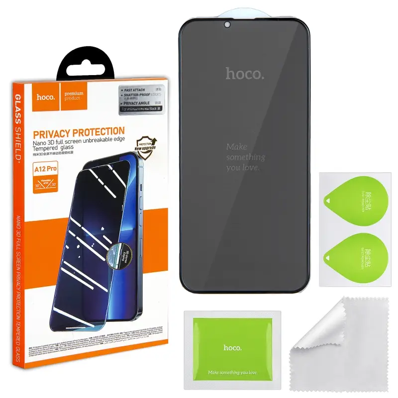 Защитное стекло IPH 13 Pro Max/14 Plus (6.7) 3D black (A12 Pro) HOCO Privace усиленые края Защитное стекло IPH 13 Pro Max/14 Plus (6.7) 3D black (A12 Pro) HOCO Privace усиленые края