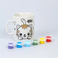 Кружка керамика под роспись акрилом "Кот" (краска в наборе)