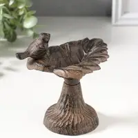 Сувенир чугун подставка, кормушка для птиц "Птичка на листе" 12х10х13 см