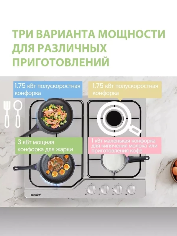 Газовая варочная панель CGH610X, 4 конфорки, WOK, нерж сталь Газовая варочная панель CGH610X, 4 конфорки, WOK, нерж сталь