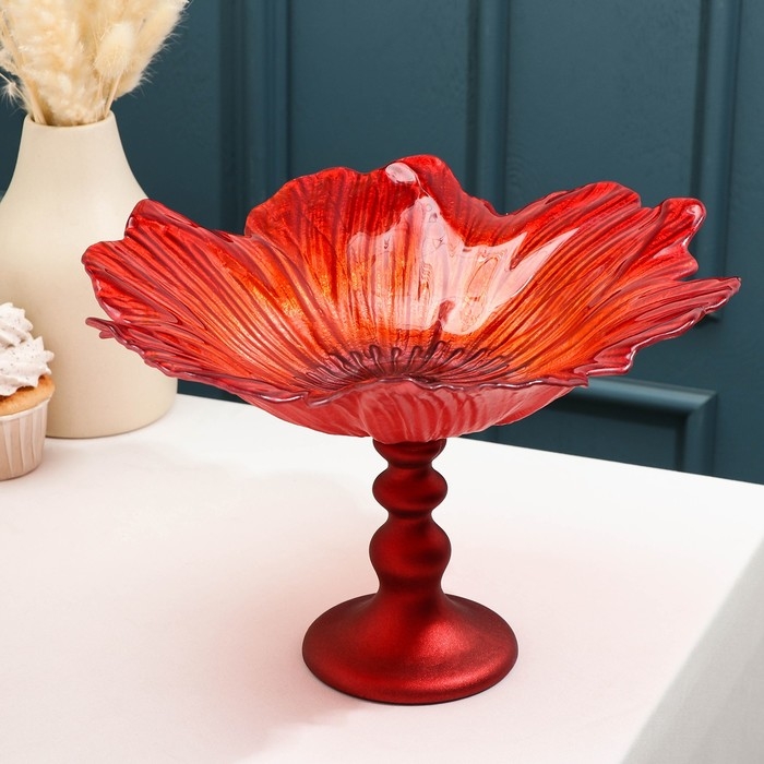 Блюдо сервировочное на ножке «Маки», d=30 см, цвет красный Блюдо сервировочное на ножке «Маки», d=30 см, цвет красный