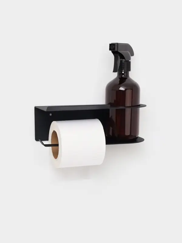 Держатель для туалетной бумаги с полочкой с отверстием для освежителя, чёрный