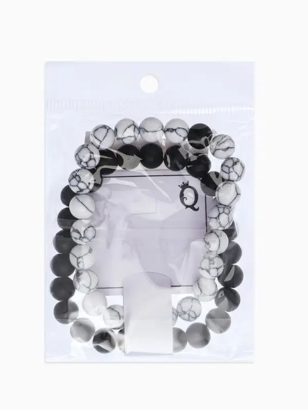 Набор браслетов 2 шт. шар №8 &laquo;Агат&raquo;, чёрно-белый