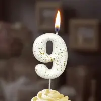 Свеча в торт "Белые брызги", цифра "9"