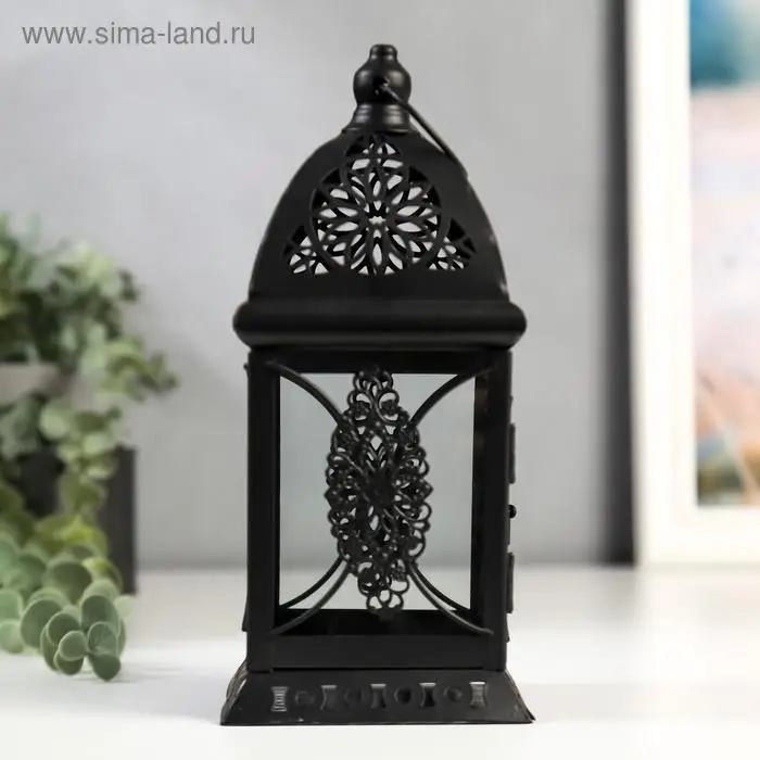 Подсвечник металл, стекло на 1 свечу  Подсвечник металл, стекло на 1 свечу "Фонарик. Фес" чёрная 21,5х9,7х9,7 см