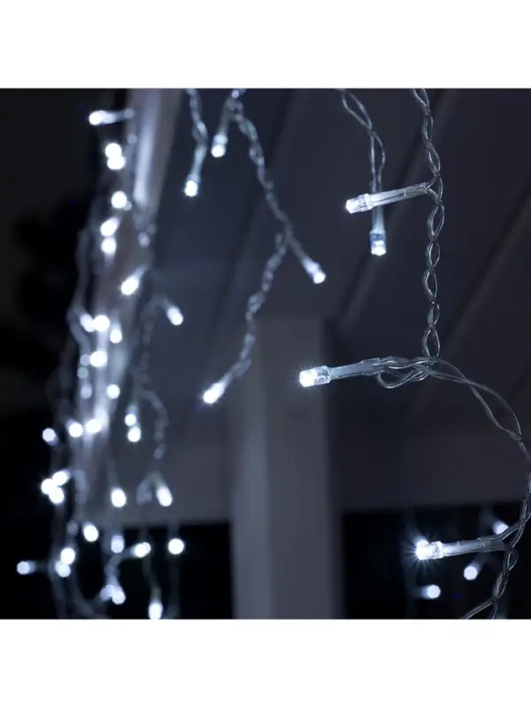 Гирлянда &laquo;Бахрома&raquo; 3&times;0.6 м, IP44, УМС, прозрачная нить, 160 LED, свечение белое, мерцание белым, 220 В