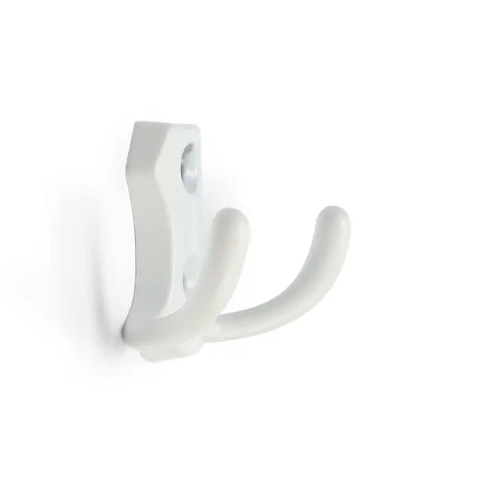 Крючок мебельный ТУНДРА TKD007, двухрожковый, цвет белый Крючок мебельный ТУНДРА TKD007, двухрожковый, цвет белый