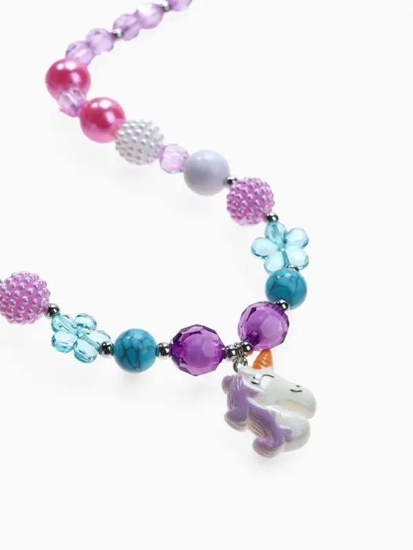 Набор детских украшений &laquo;Выбражулька. Единорог в цветах&raquo;, 2 предмета: бусы 45 см, браслет, d=5 см, фиолетовый