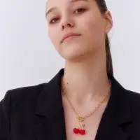 Кулон &laquo;Цепь&raquo;, ветка вишни, красный в золоте, 45 см