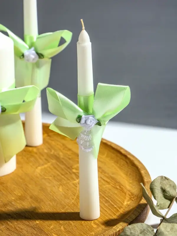 Свечи свадебные  Свечи свадебные "Пышный" набор 3 шт (16 см + 2 шт по 18 см), мятный