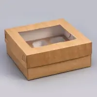 Коробка для капкейков с окном на 9 шт., крафт, 25&times;25&times;10 см