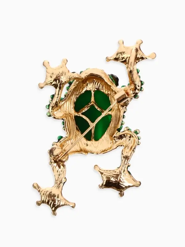 Брошь &laquo;Лягушка&raquo;, кабошон, зелёная в золоте