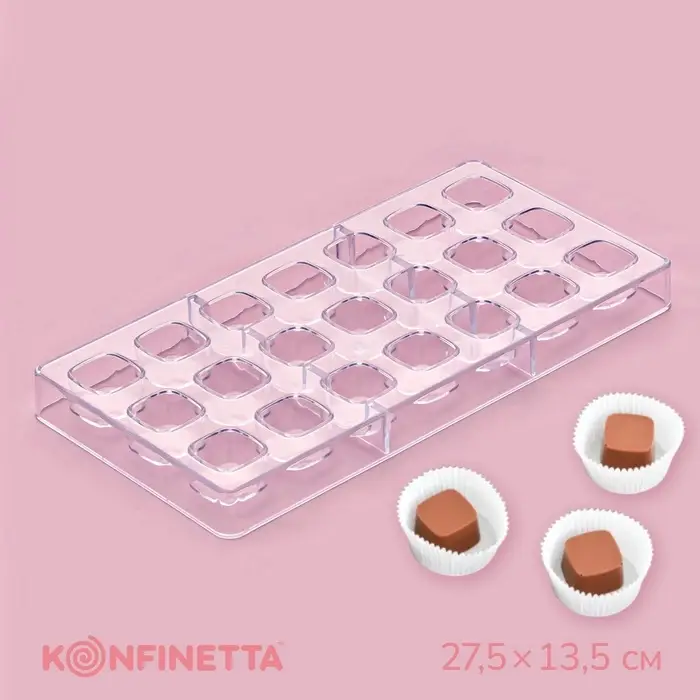 Форма для конфет и шоколада KONFINETTA &laquo;Куб&raquo;, пластик, 27.5&times;13.5&times;3 см, 21 ячейка (2.5&times;2.5 см), прозрачная