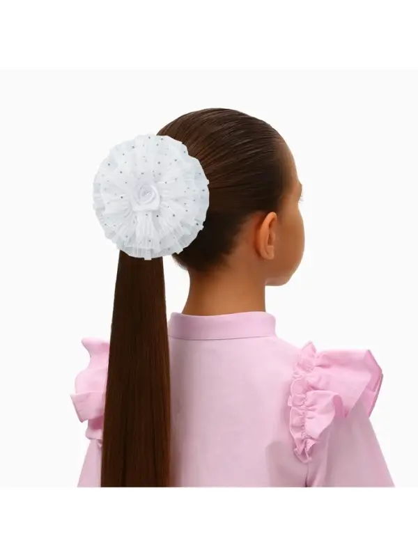 Бант для волос на резинке &laquo;Школьница&raquo;, волнушка роза полоски, d=11 см, белый