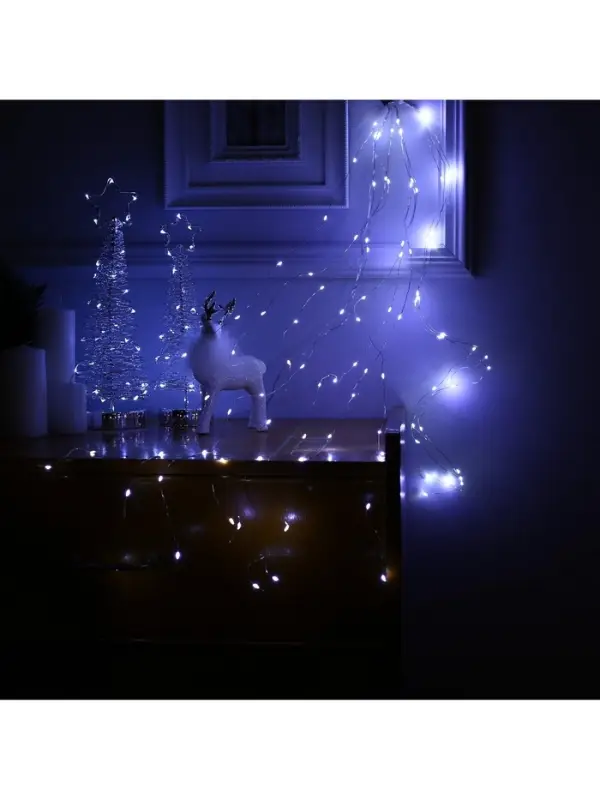 Гирлянда &laquo;Конский хвост&raquo; 10 нитей по 1 м, IP20, серебристая нить, 100 LED, свечение белое, 8 режимов, 12 В