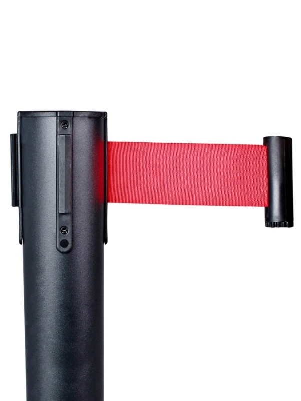 Стойка ограждения черн с вытяжной лентой-180см КРАСНАЯ,высота-90см,d- 6см,напольный d-32см