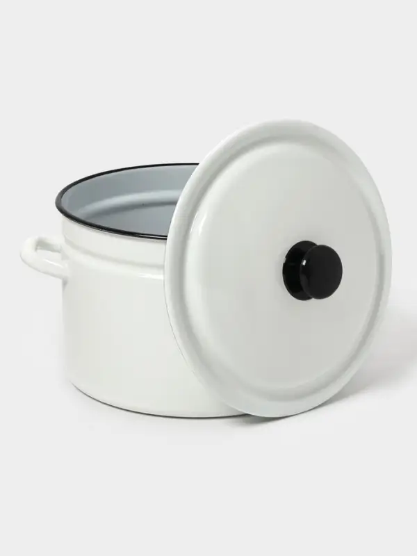 Кастрюля эмалированная, 8 л, d=26.4 см, с крышкой, без декора, белая