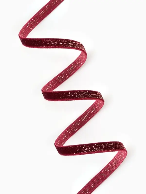 Лента бархатная, с золотым люрексом, 6 мм, 18&plusmn;1 м, бордовая №46