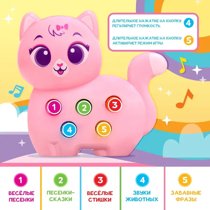 Музыкальная игрушка ZABIAKA &laquo;Милый дружок: Кошечка&raquo;, розовая