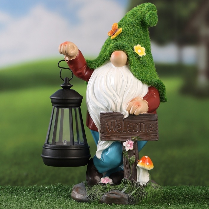 Садовый фонарь  Садовый фонарь "Гном Welcome" 9х15х25см