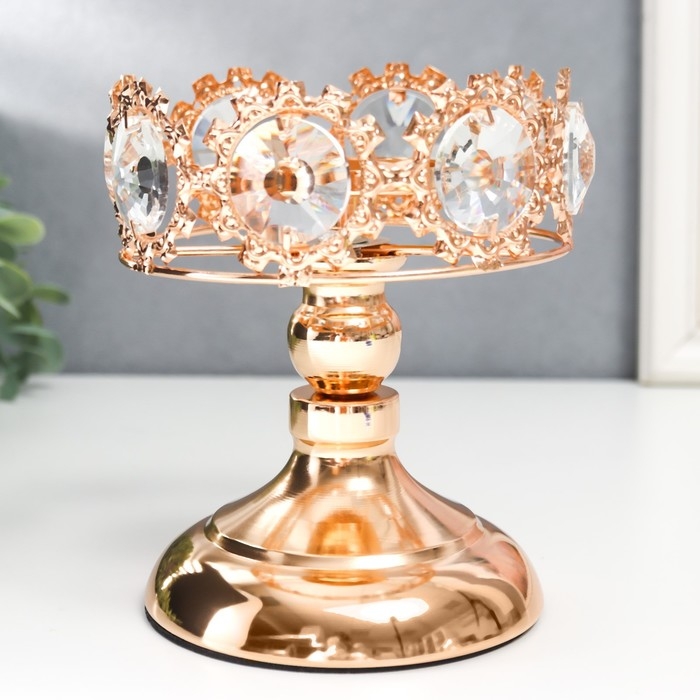 Подсвечник металл на 1 свечу  Подсвечник металл на 1 свечу "Кристаллы - Тиара" золото 15х12х12 см